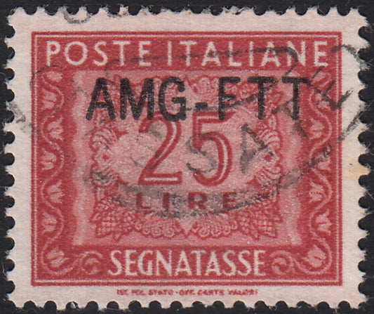BO25_52 - Trieste Zona A - 1954 - Segnatasse L. 25 bruno rosso soprastampa nuovo tipo AMG-FTT usato (25A)