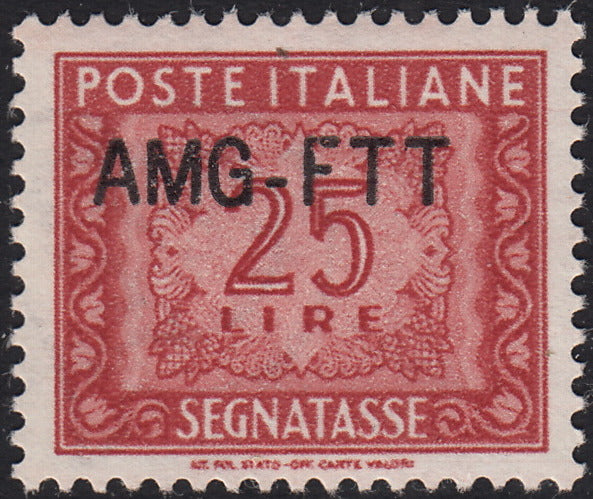 BO25_54 - Trieste Zona A - 1954 - Segnatasse L. 25 bruno rosso soprastampa nuovo tipo AMG-FTT nuovo gomma integra (25A)