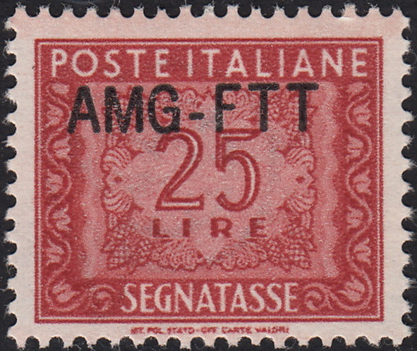 BO25_55 - Trieste Zona A - 1954 - Segnatasse L. 25 bruno rosso soprastampa nuovo tipo AMG-FTT nuovo gomma integra (25A)