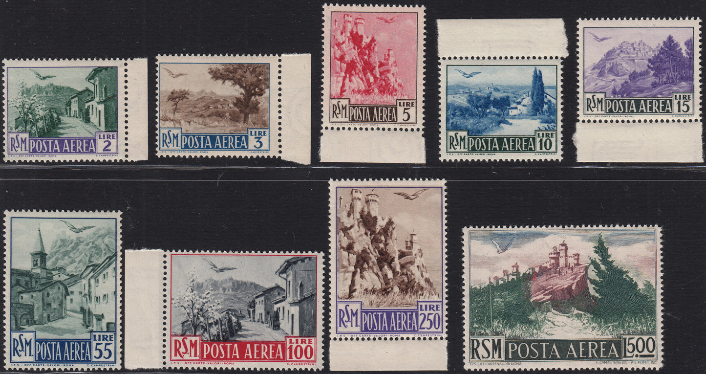 BO25_65 - Repubblica di San Marino  1950 - Posta Aerea, Vedute in formati vari, serie completa di nove esemplari nuova con gomma integra  (83/91)