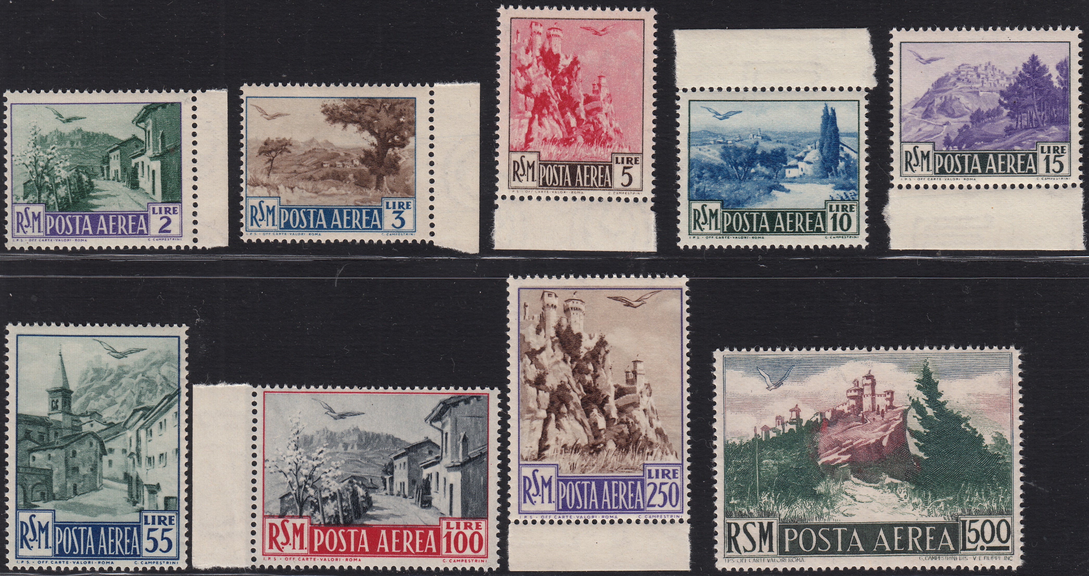 BO25_65 - Repubblica di San Marino  1950 - Posta Aerea, Vedute in formati vari, serie completa di nove esemplari nuova con gomma integra  (83/91)