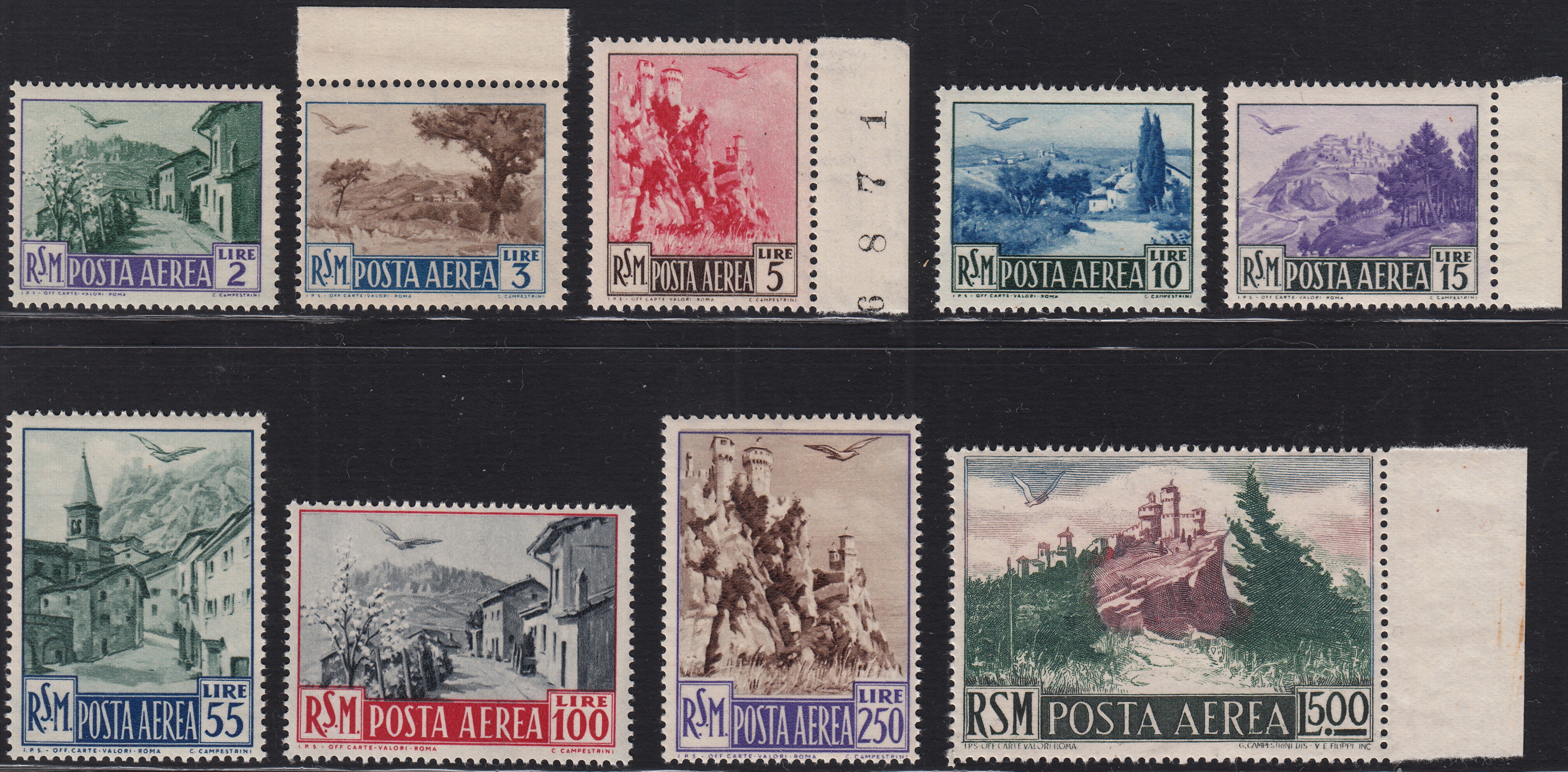 BO25_66 - Repubblica di San Marino  1950 - Posta Aerea, Vedute in formati vari, serie completa di nove esemplari nuova con gomma integra  (83/91)