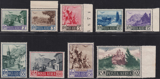 BO25_66 - Repubblica di San Marino  1950 - Posta Aerea, Vedute in formati vari, serie completa di nove esemplari nuova con gomma integra  (83/91)
