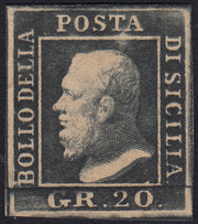1859 - Papel negro índigo de 10 granos de Nápoles nuevo con goma original (12a) 