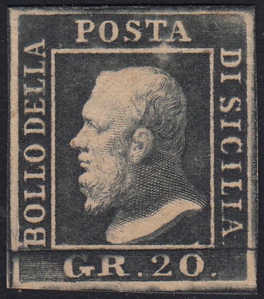 1859 - 10 grain indigo black paper from Naples new with original gum (12a) 