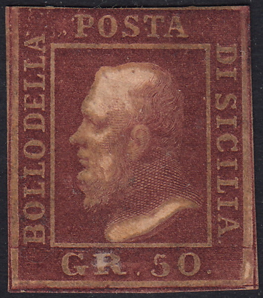 1859 - 10 grain indigo black paper from Naples new with original gum (12a) 