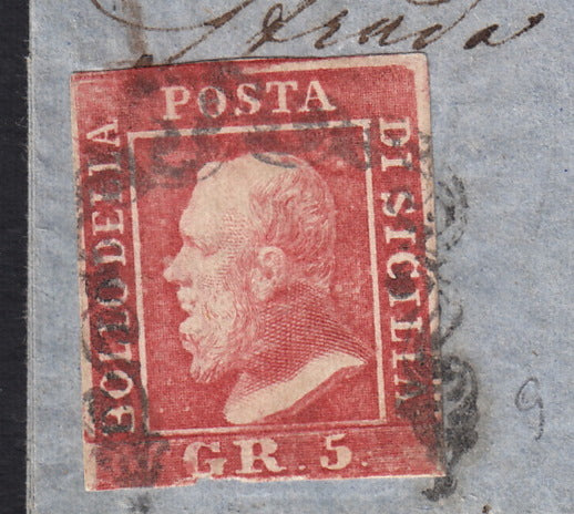 BO25_97 - 1859 - Lettera spedita da Catania per Napoli 5/7/59 affrancata con gr. 5 rosa carminio I tavola isolato (9)