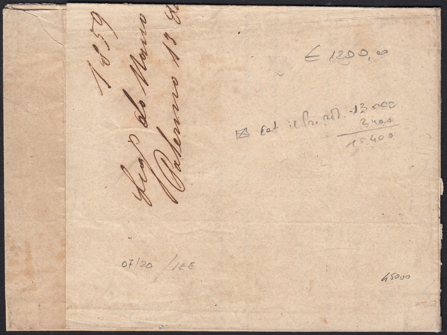 BO25_99 - 1859 - Lettera spedita da Palermo per Termini 13/9/59 affrancata con gr. 1 bruno ruggine intenso I tavola carta di Napoli due esemplari, uno con ritocco (3a, rit. 89)