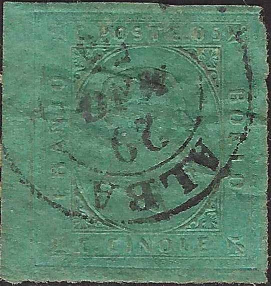 BO26_400 - 1853 - Sardegna II emissione c. 5 verde usato ad ALBA (4)