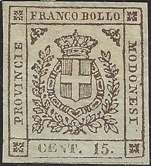 BO26_404 - 1859 - Governo Provvisorio di Modena c. 15 bruno scuro I composizione nuovo con gomma originale (13a)