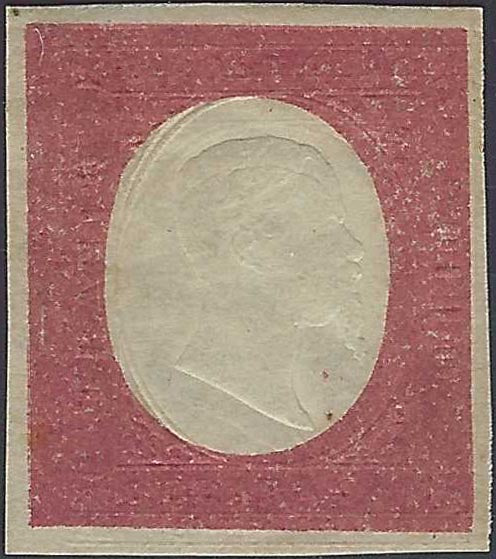 BO26_410 - 1854 - Regno di Sardegna III emissione non emessi, c. 40 rosso mattone doppia impronta a secco nuovo con gomma (12b)