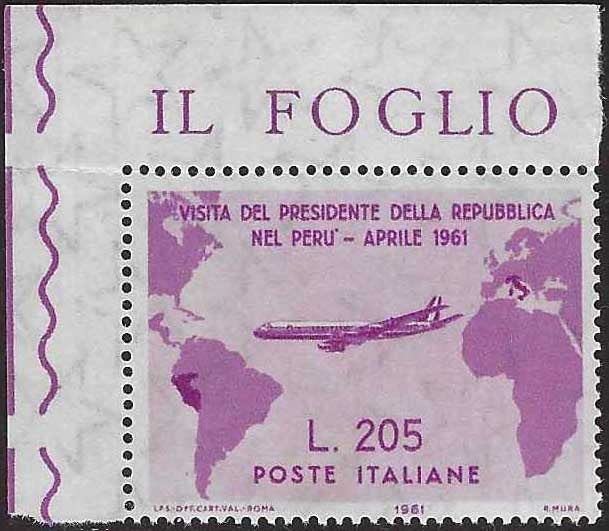 REP202 - 1961 - Visit of President Gronchi, 205 L. lilac rose, unused with gum intact (921)
