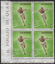 BO26_438 - 1964 - Olimpiadi di Tokio, serie completa di 10 valori nuovi con gomma integra in quartine angolo di foglio (662/671)