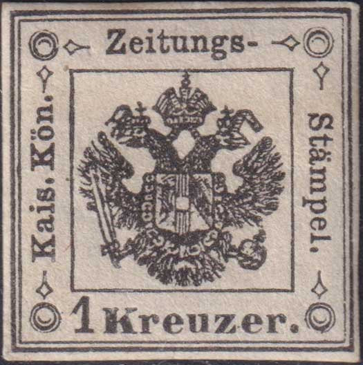 BS2 - 1858/59 - Aquila bicipite, segnatasse per giornali 1 kr. nero nuovo con gomma originale, rarissimo francobollo (2).