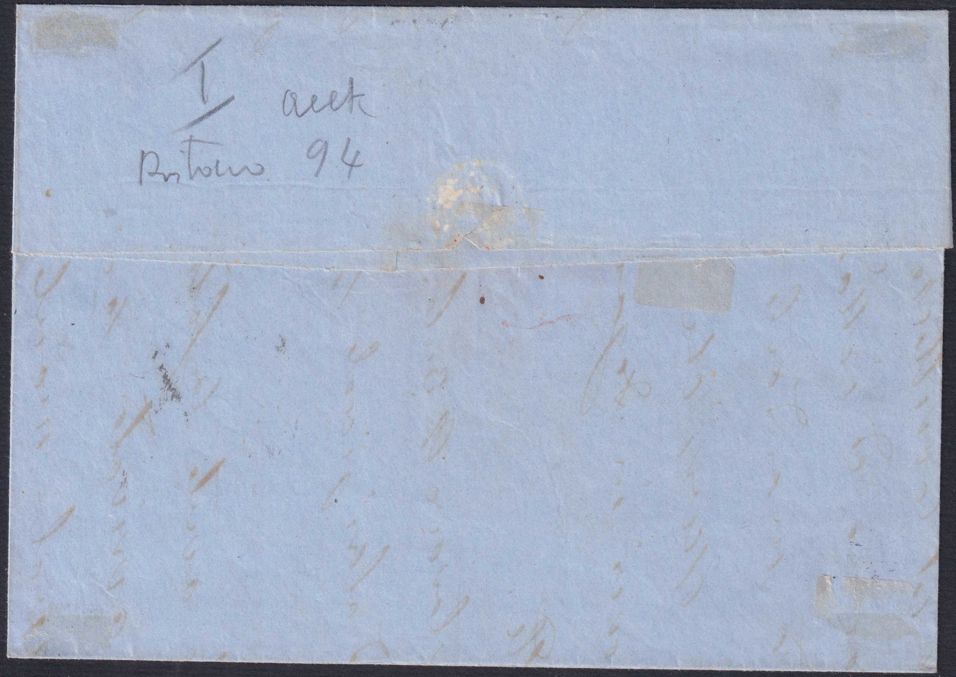 BS9 - 1859 - Effigie di Federico II di Borbone, 2 grana azzurro oltremare I tavola carta di Napoli su lettera da Palermo a Trapani 9/6/59 (6d, ritocco 94)