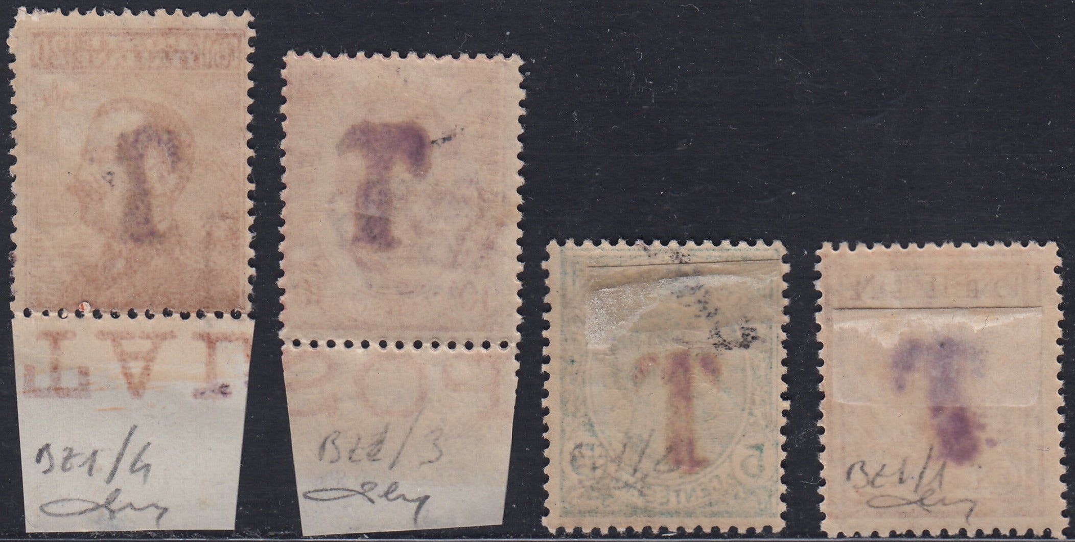 BZ27 - 1918/19 - Trentino Alto Adige, ufficio di Bolzano 1, francobolli di Regno soprastampati grande lettera "T" a mano, nuovi (BZ1-1/4)