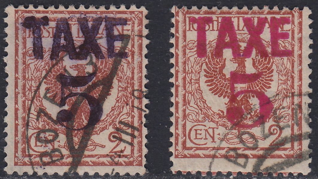 BZ37 - 1918/19 - Trentino Alto Adige, ufficio di Bolzano 3, TAXE 5 su 2c. bruno rosso in nero e in rosso usati (BZ3/75-76)