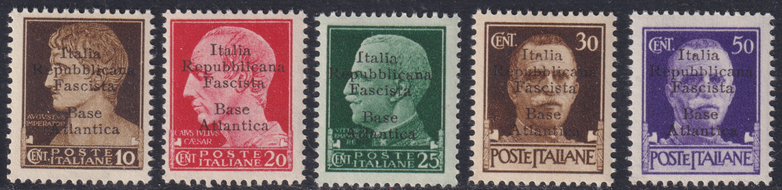 Basea-2 - 1943 - Stamps of Italy with overprint Atlantic Base of the II type series of five stamps new intact rubber (6, 8/11)