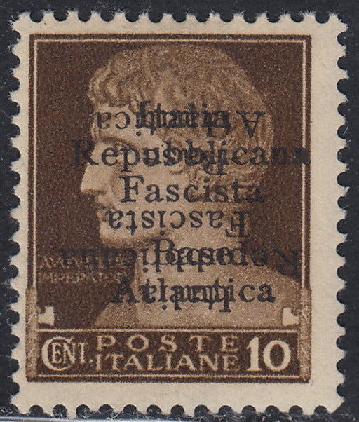 Basea-8 - 1943 - Stamps of Italy with overprint Atlantic Base of the II type c. 10 brown with double overprint, one of which is upside down (6c)