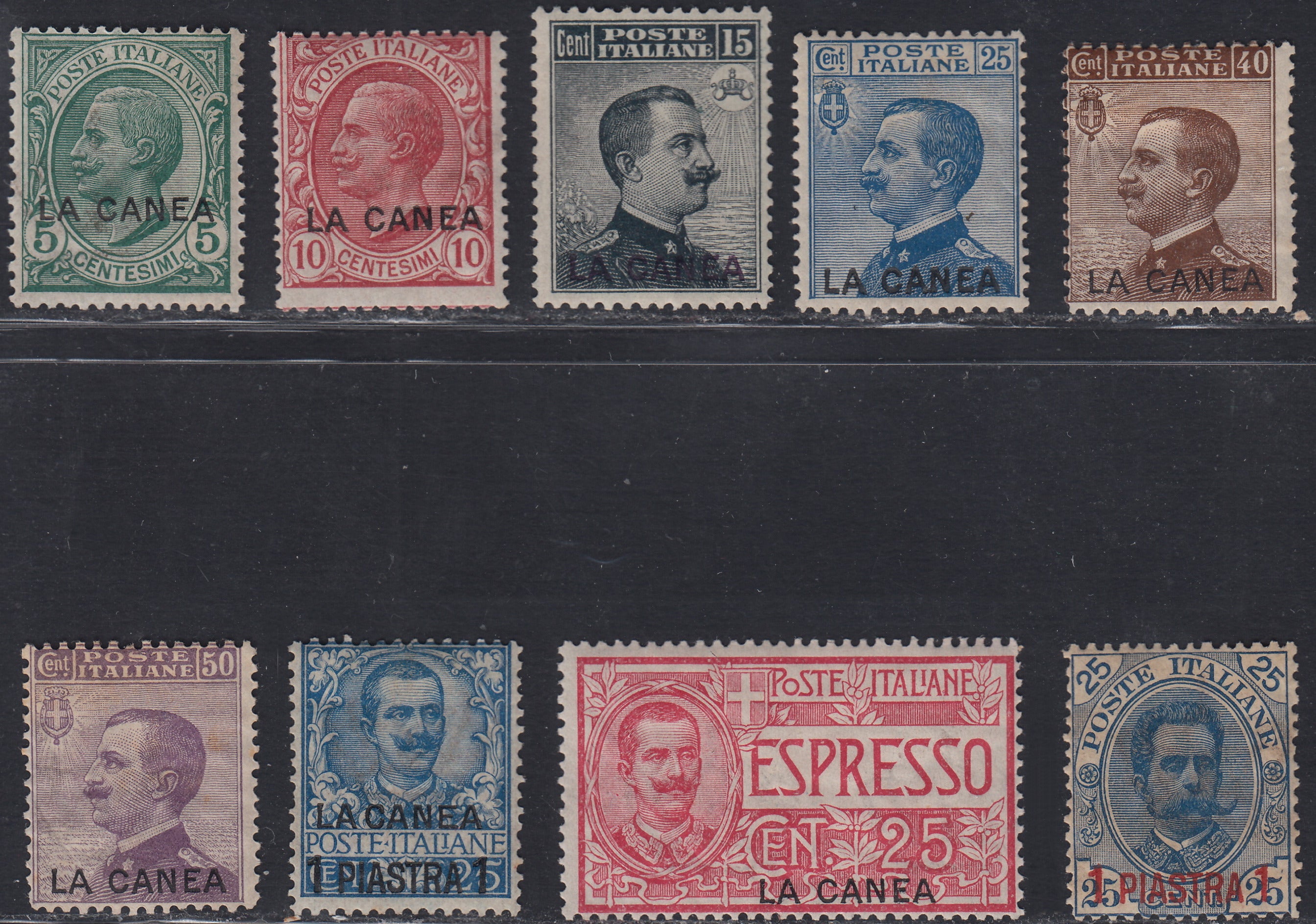 CAN4 - 1900/12 - Uffici Postali all'Estero, La Canea, insieme di serie del periodo nuove con gomma originale (1, 2, 14/19, E1).