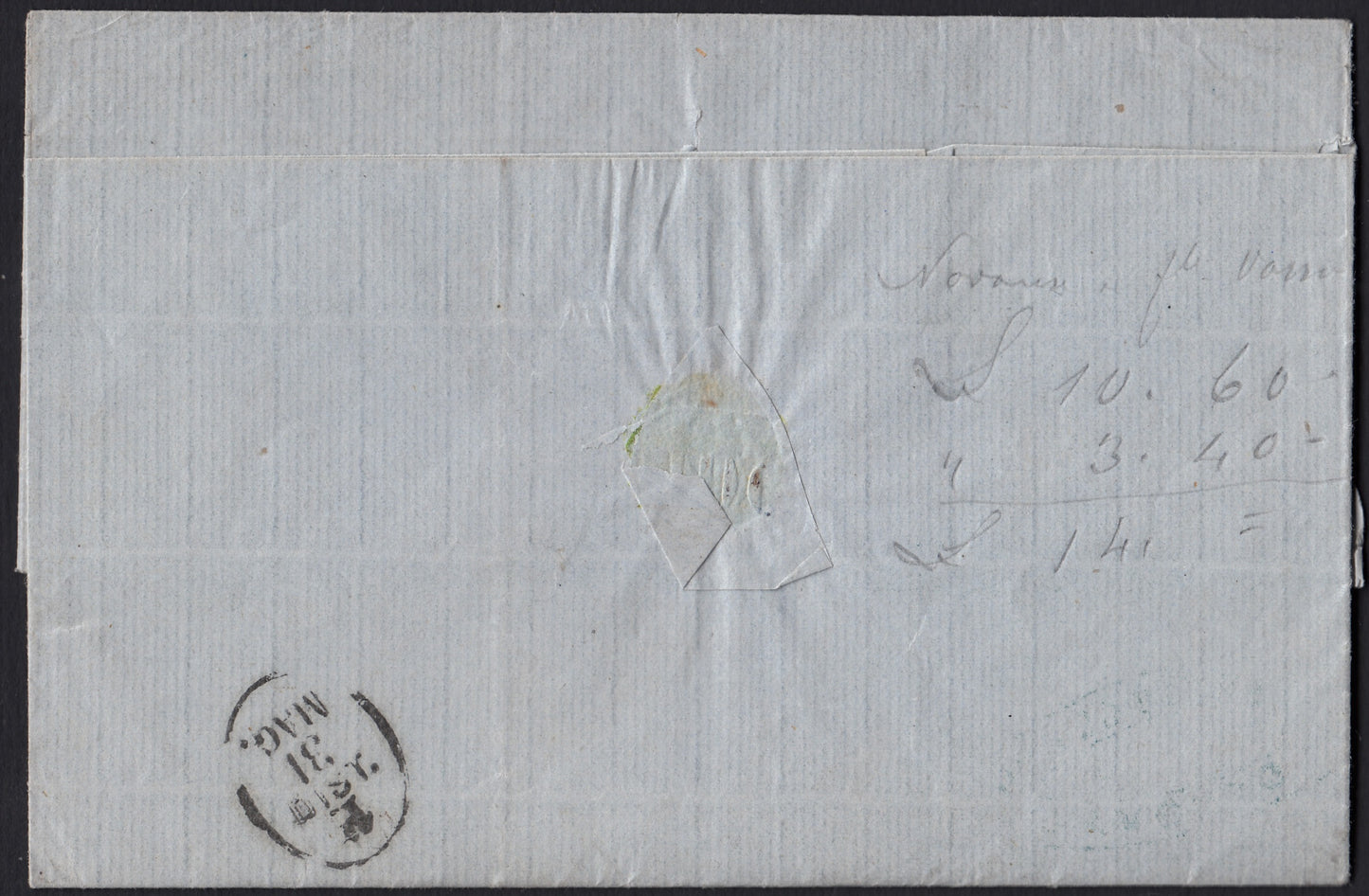 CG144 - 1865 - Lettera spedita da Genova per Torino 30/5/65 affrancata con c. 20 su 15 azzurro del III tipo coppia verticale (23)