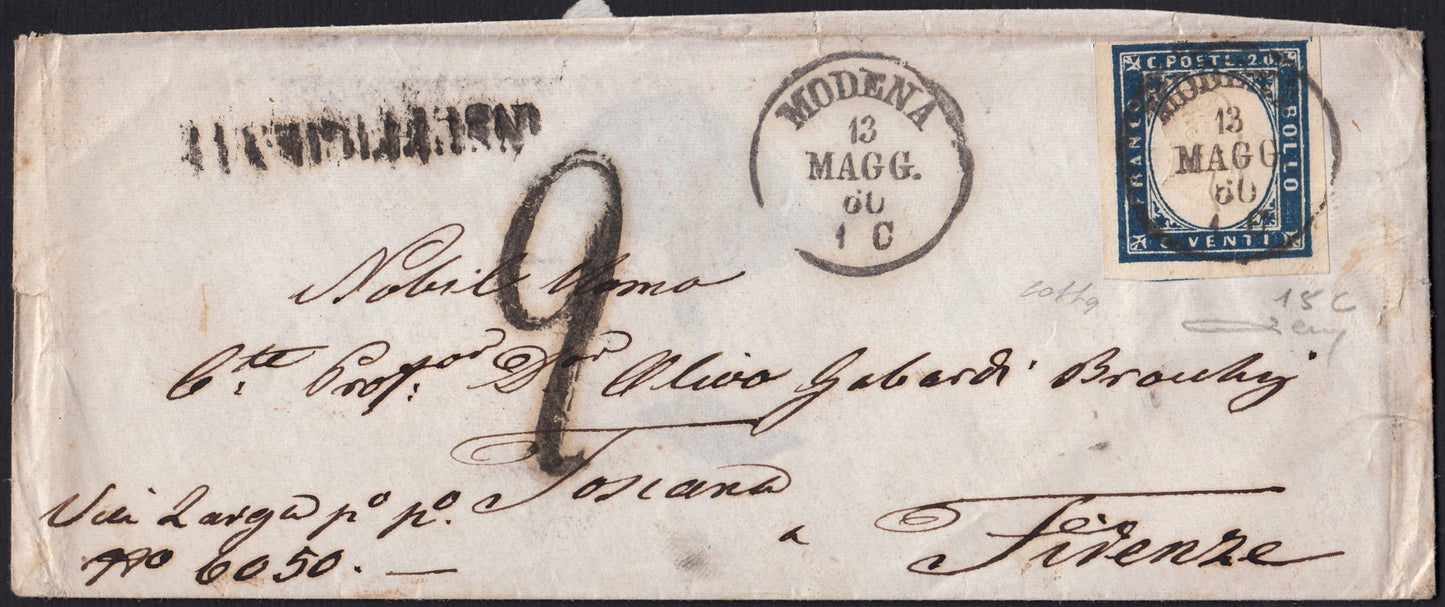 MSP12 - 1856 - Issue with dot after the figure, c. 10 roses on letter from Carrara to Modena (9)