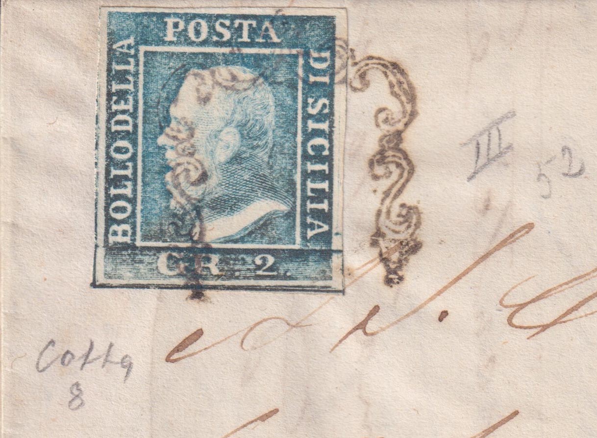 CG170 - Lettera spedita da  MILAZZO a Mazzara 26/4/60 affrancata con 2 grana azzurro III tavola carta di Palermo (8).