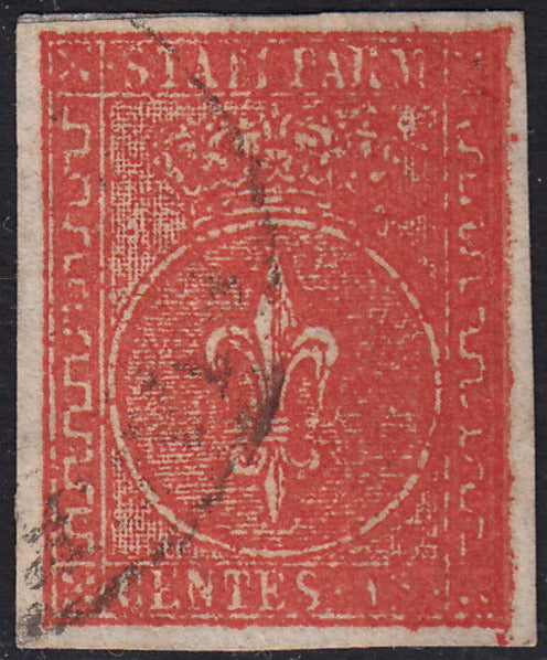 CG177 - 1853 - II emissione c. 15 rosso vermiglio con la cifra mancante del valore "5", usato (7f).