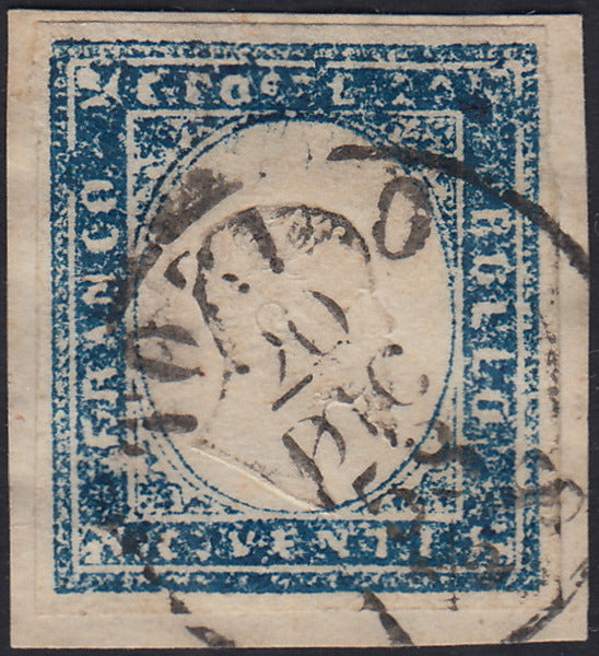 1860 - 1/2 dark blue tornese called "Croce di Savoia" used in the IL PAESE newspaper of 1/1/1861 (16b)