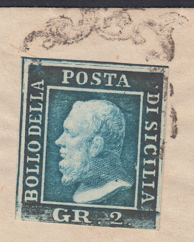 CG198 - 1859 - Involucro di lettera priva della sguardia inferiore affrancata con gr. 2 azzurro III tavola usato il 10/5/60 periodo Garibaldino, da Palermo per Napoli (8)
