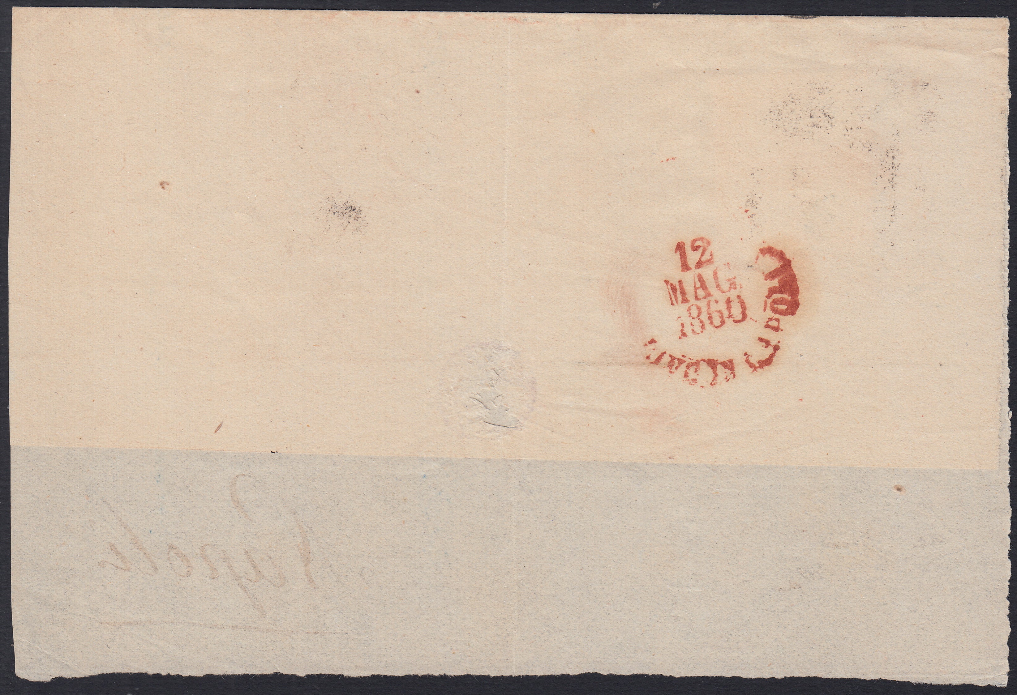 CG198 - 1859 - Involucro di lettera priva della sguardia inferiore affrancata con gr. 2 azzurro III tavola usato il 10/5/60 periodo Garibaldino, da Palermo per Napoli (8)