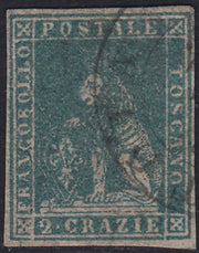 CG206 - 1857 - Toscana 2 crazie verde su carta bianca e filigrana linee ondulate usato (13)