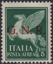CG238 - 1944 - GNR tiratura di Verona, Posta Aerea L. 5 verde nuovo con gomma originale (123)