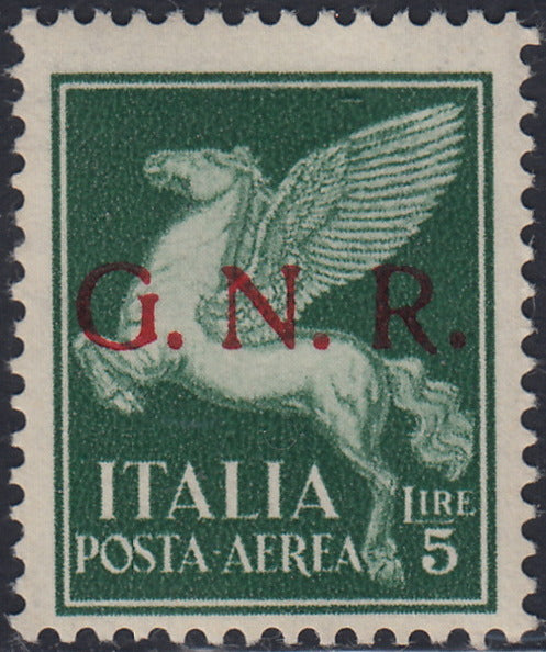 CG238 - 1944 - GNR tiratura di Verona, Posta Aerea L. 5 verde nuovo con gomma originale (123)