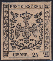 CG256 - 1852 - Aquila estense, emissione senza punto dopo la cifra, c. 25 camoscio nuovo con gomma integra (4a)