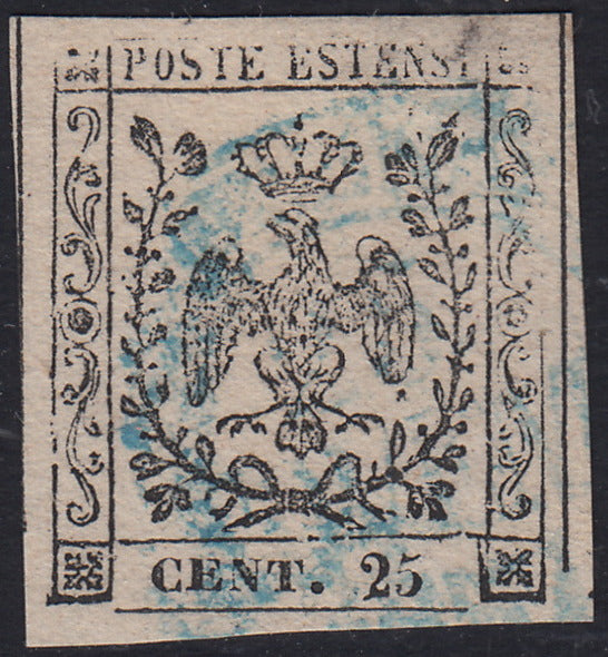 CG257 - 1852 - Aquila estense, emissione senza punto dopo la cifra, c. 25 camoscio chiarissimo rosaceo usato (4b)