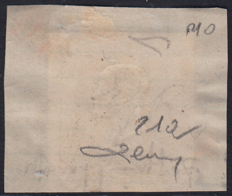 CG259 - 1862 - 5 grana vermiglio usato su frammento DA SICILIA in rosso (21a,p.ti 12)