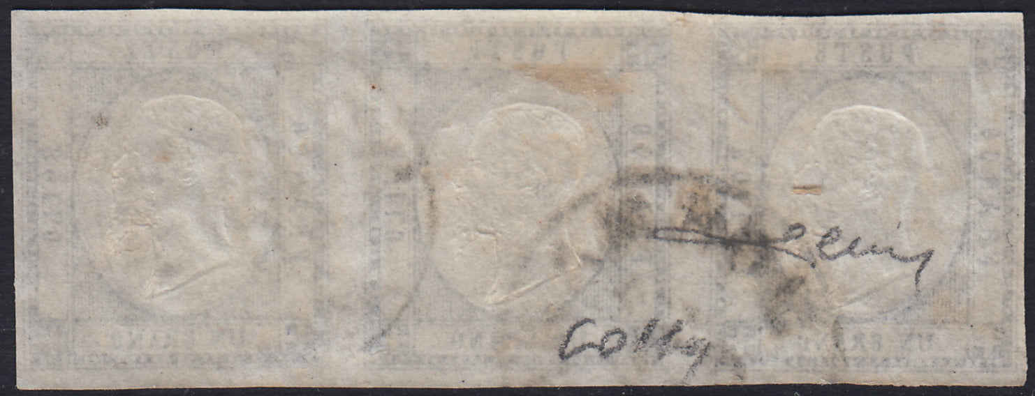 CG261 - 1862 - 1 grana nero grigio striscia di tre usata MORMANNO (19a)