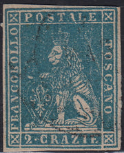 CG262 - 1857 - Toscana 2 crazie verde su carta bianca e filigrana linee ondulate usato (13)