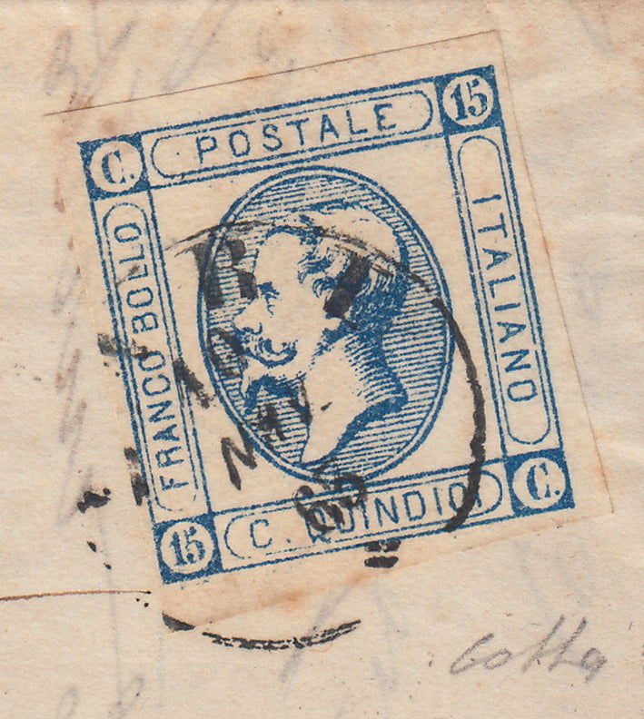 1862 - Efigie de Vittorio Emanuele II mirando hacia la derecha, c. 80 amarillo anaranjado oscuro perforado con peine, usado (4b)