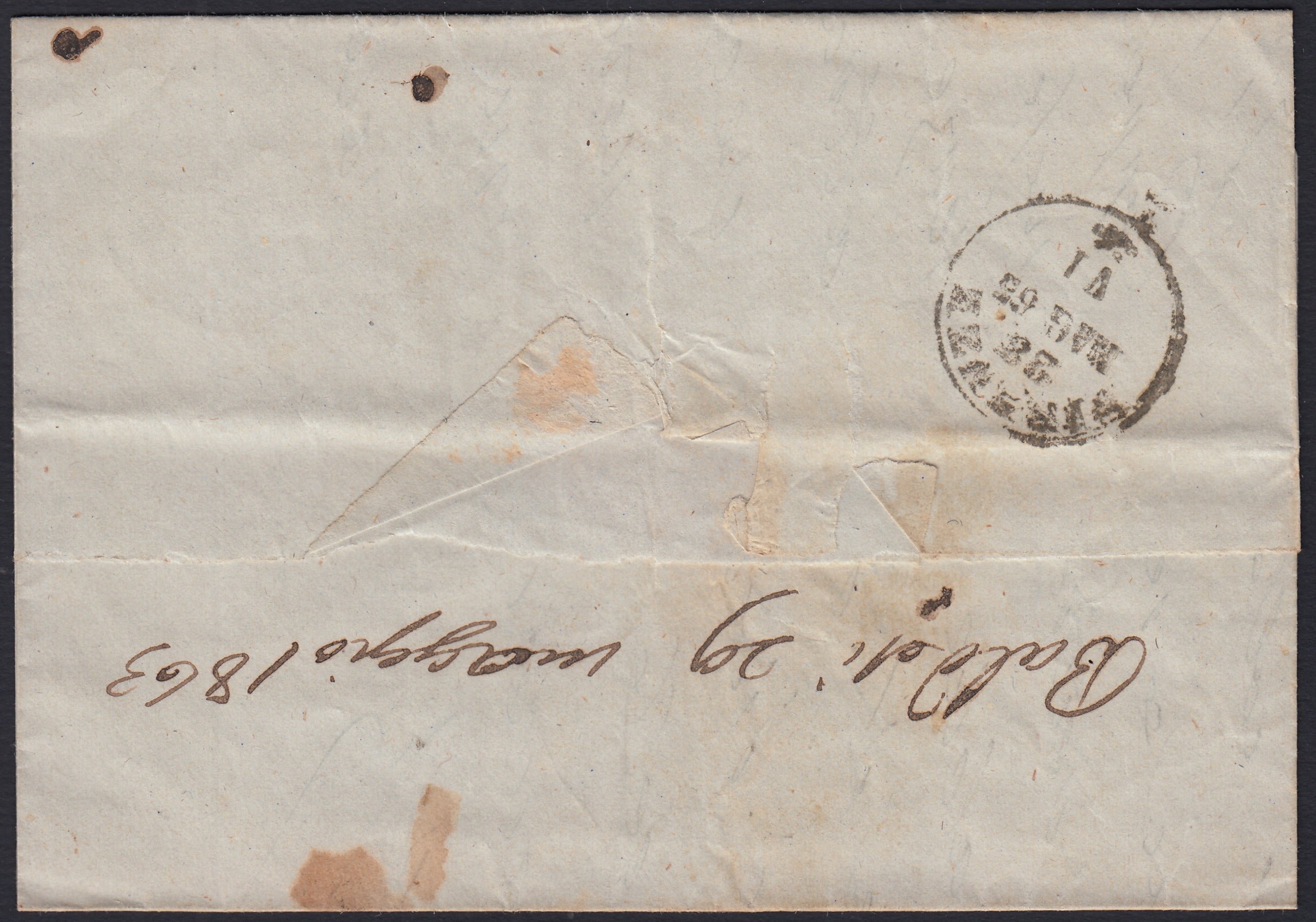 CG266 - 1863 - Lettera spedita da Marradi per Firenze 27/5/63 affrancata con c.15 azzurro litografico provvisorio del I tipo (12)