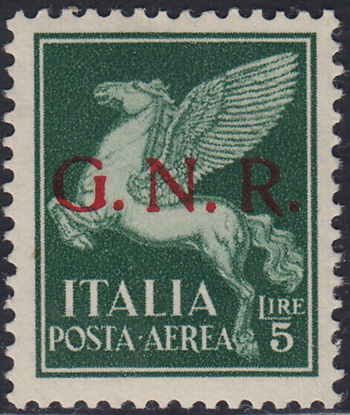 CG272 - 1944 - Posta Aerea, GNR tiratura di Verona L. 5 verde nuovo gomma integra (123)