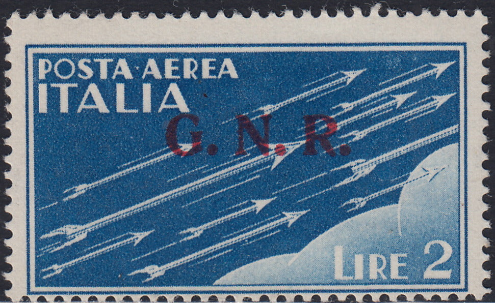 RSI Overprint essays, Posta Aerea L. 2 light blue with double overprint inverted band in black (P15Aa)