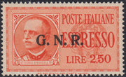 R.S.I. Aufdruckproben, Luftpost L. 2 azurblau mit doppeltem Aufdruck fascetto kopfüber in schwarz (P15Aa)