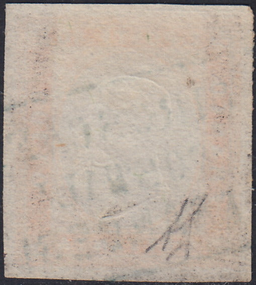 CG279 - 1858/62 - Sardegna IV emissione c. 80 arancio carico usato PIROSCAFI POSTALI FRANCESI (17D, p.ti R1)