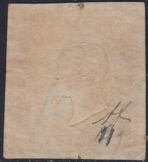 CG281 - 1858/63 - Sardegna IV emissione c. 10 giallo ocra II tavola usato PIROSCAFI POSTALI ITALIANI (14Dd, p.ti R1)
