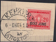 CG288 - 1941 - Francobolli d'Italia soprastampati ISOLE JONIE, segnatasse c. 20 carminio usato su frammento (2)
