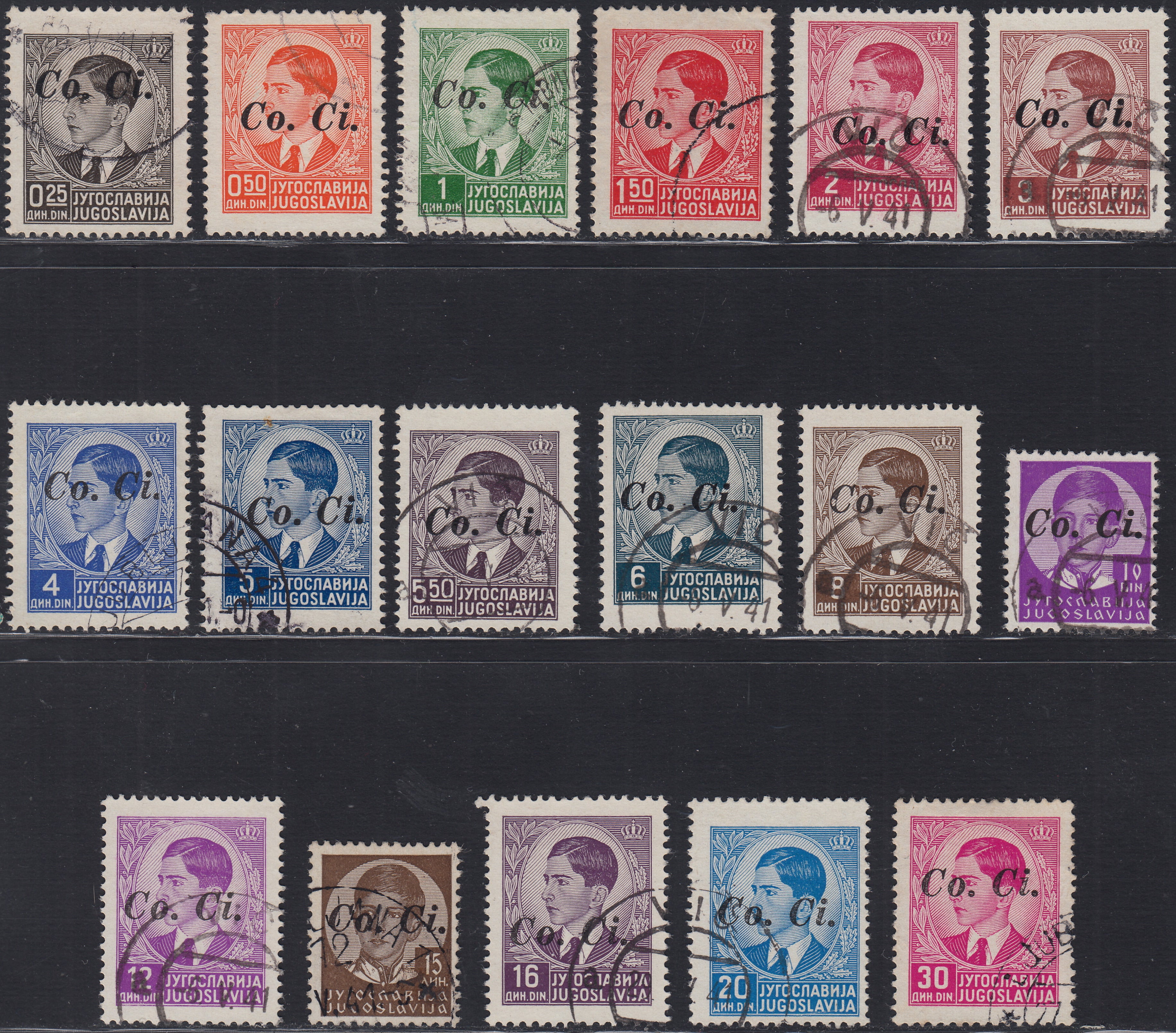 CG291 - 1941 - Occupazione Italiana della Lubiana, francobolli di Posta ordinaria Jugoslava soprastampati "Co.Ci.", usati (1/17)