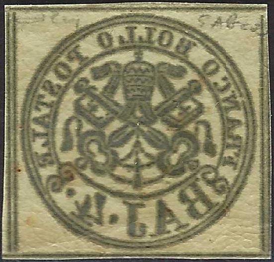 CG297 - 1852 - I emissione b. 4 giallo chiaro con stampa oleosa e decalco nuovo con gomma integra (5Abca)