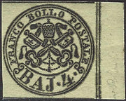 CG298 - 1852 - I emissione b. 4 giallo chiaro con stampa oleosa e decalco nuovo con gomma integra (5Abca)